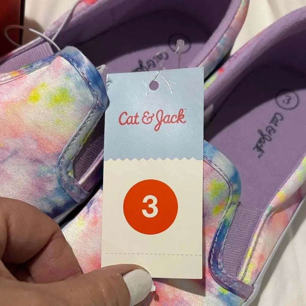 Cat & Jack 3 Sariah Sneakers Purple and Pink tie dye slip on style nwt in box